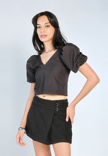 Nobleza Foulden Short Sleeve Top (Charcoal)