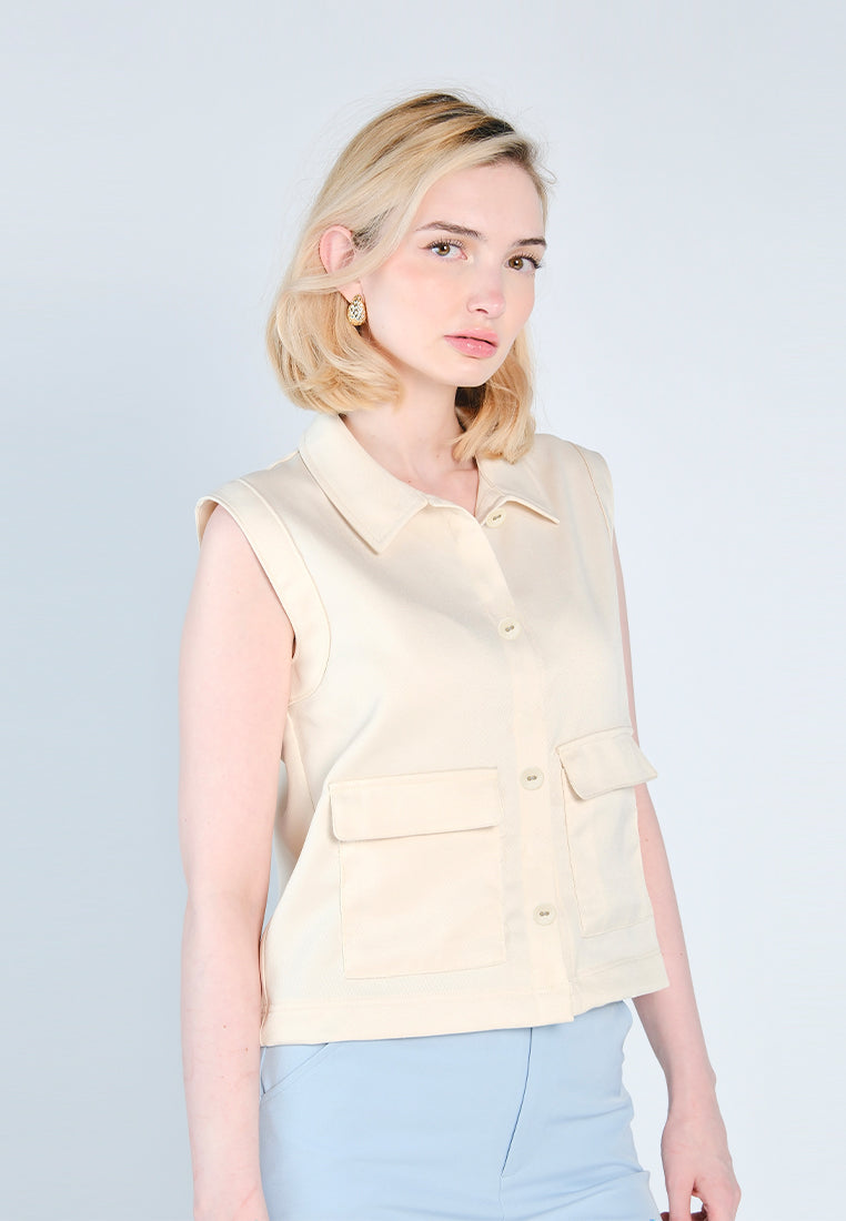 Nobleza Franz Sleeveless Vest Top (Beige)