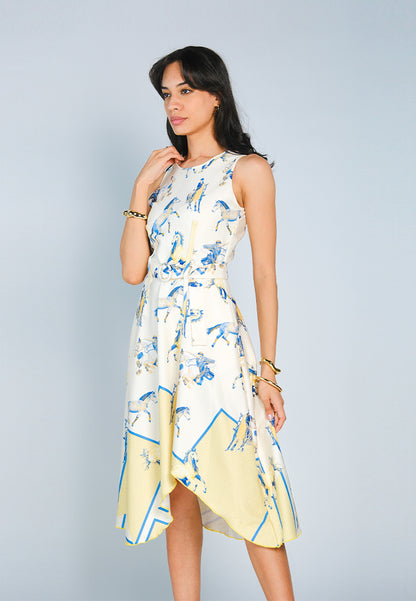 Nobleza Friesian Sleeveless Dress (Printed Cream)