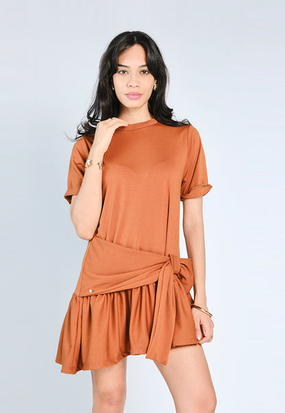 Nobleza Gabin Short Sleeve Dress (Rust)