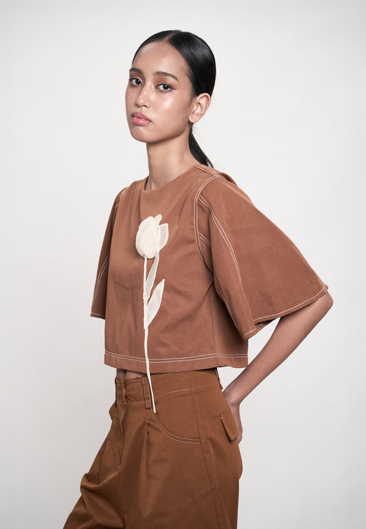 Gabriele Short Sleeve Top (Toffee)