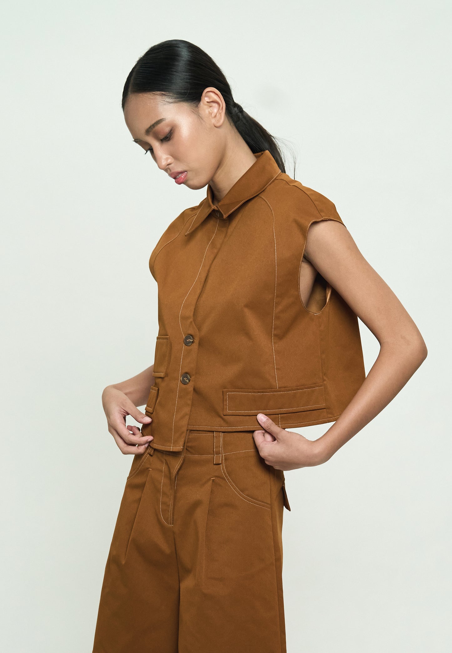 Gaella Extended Sleeve Top (Toffee)