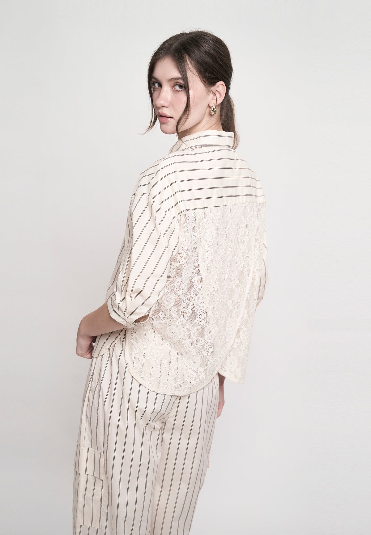 Gambry Quarter Sleeve Top (Striped Cream)