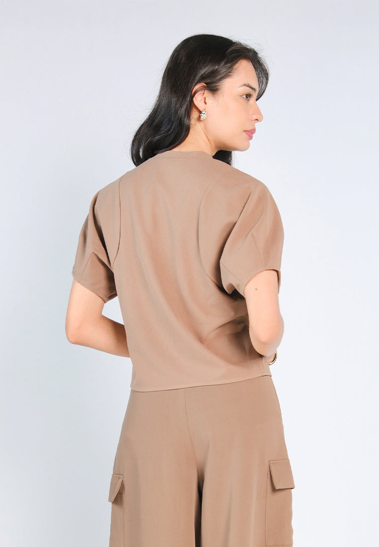 Nobleza Garner Short Sleeve Top (Brown)