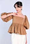 Mark Bumgarner X Vania Romoff For Plains & Prints Gia Short Sleeve Top (Brown)