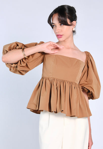 Mark Bumgarner X Vania Romoff For Plains & Prints Gia Short Sleeve Top (Brown)