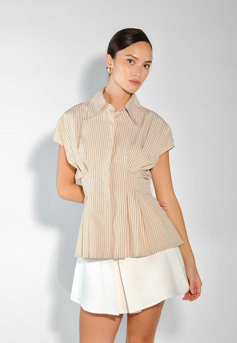 Sari- Sari Giliw Short Sleeve Top (Striped Brown)
