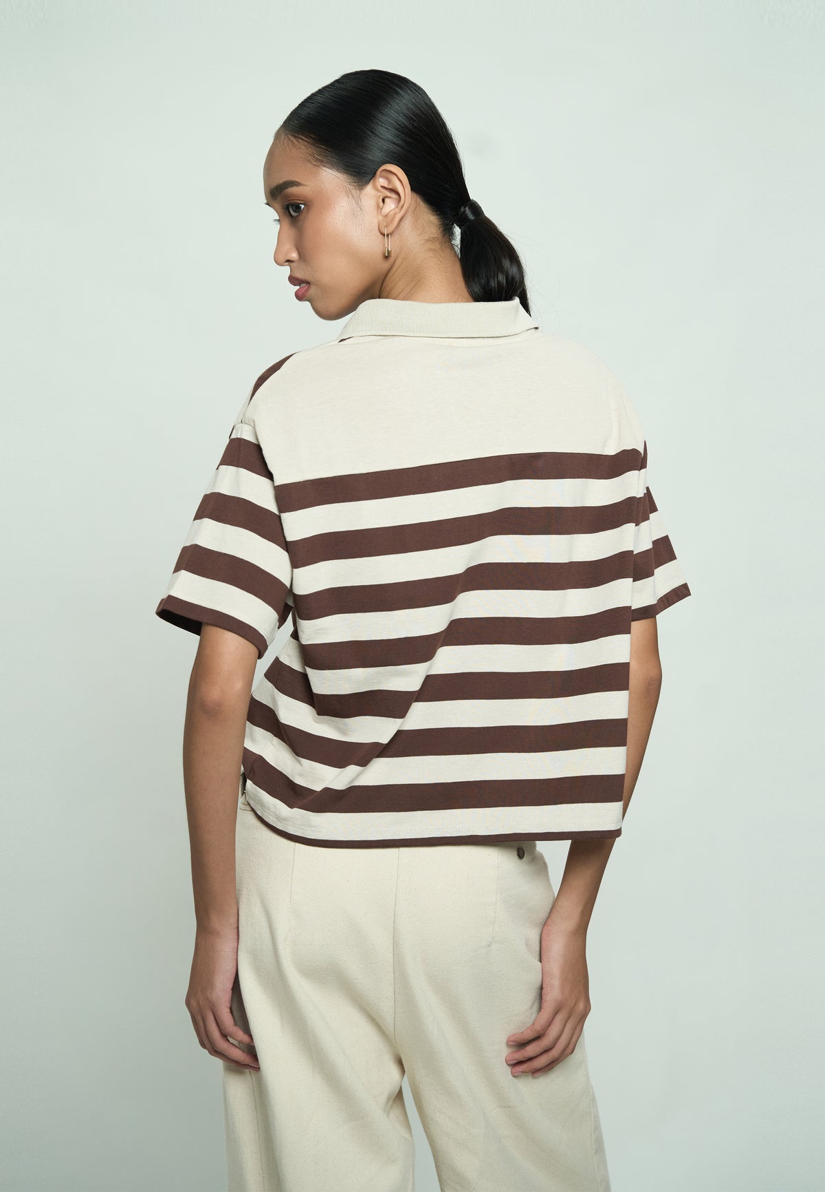 Gionn Short Sleeve Top (Striped Brown)