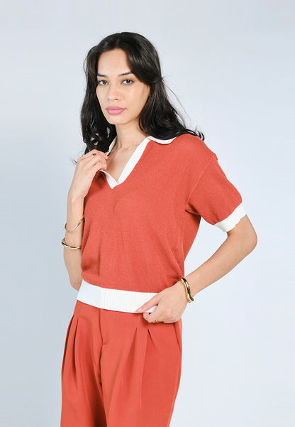 Nobleza Giordan Short Sleeve Top (Rust)