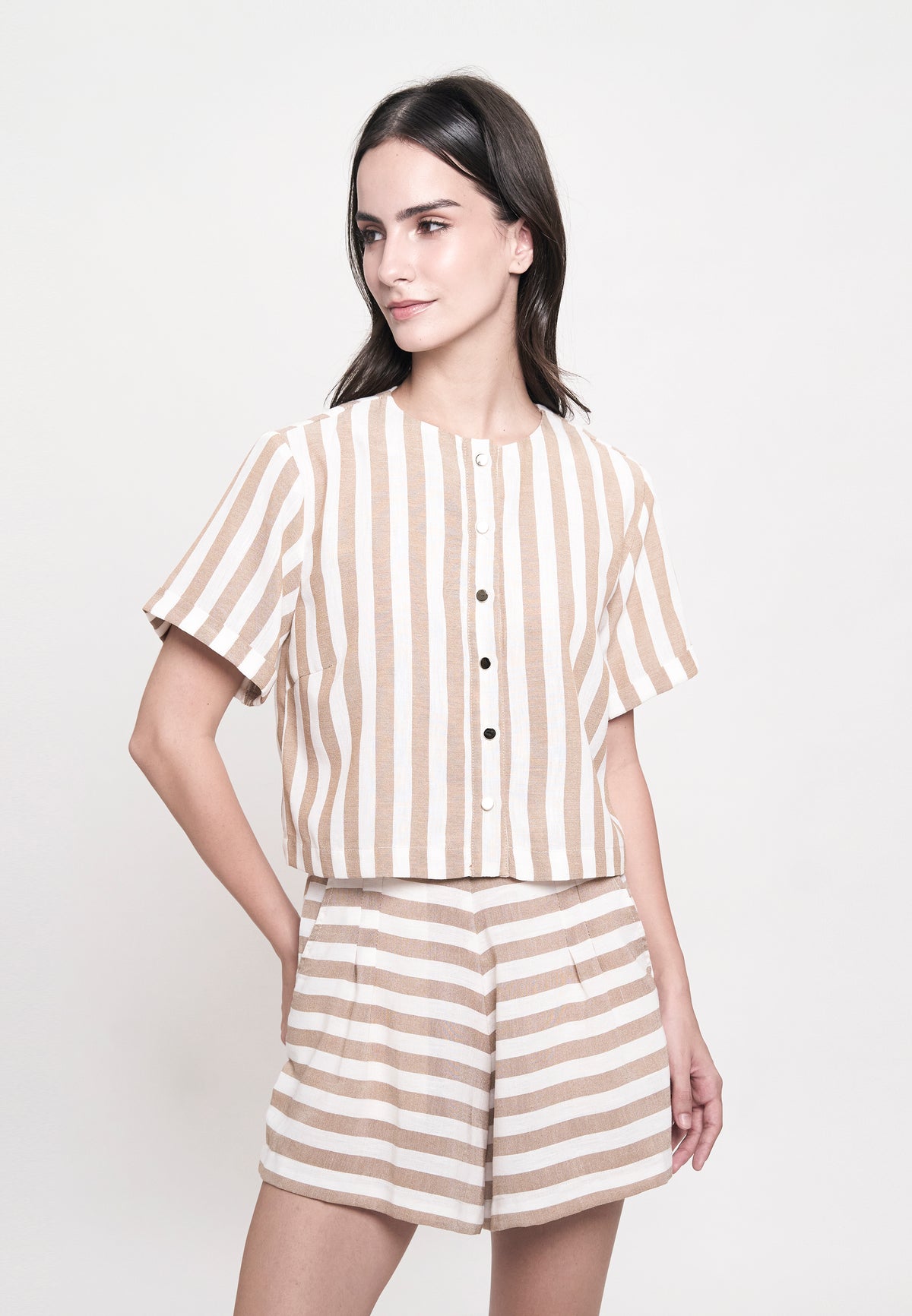 Graham Short Sleeve Top (Striped Brown)