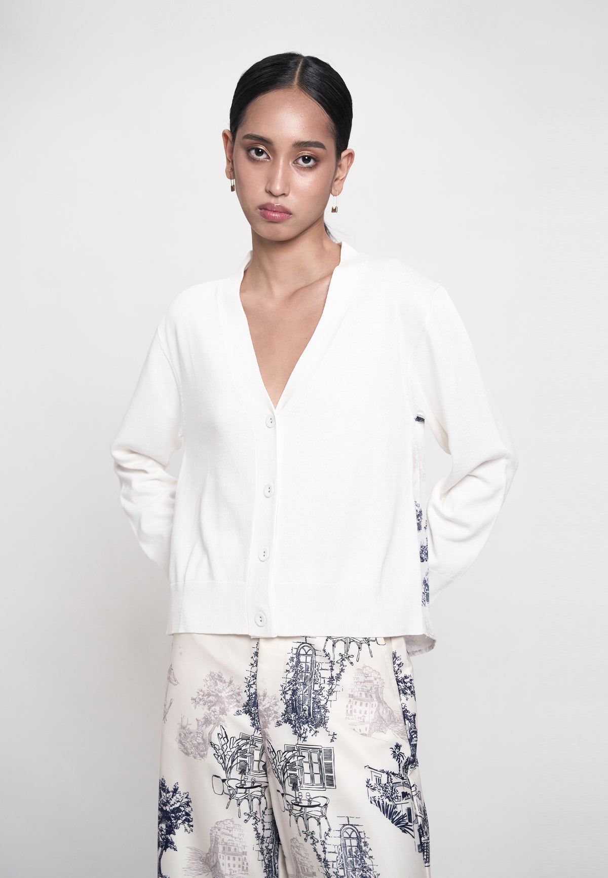 Greece Long Sleeve Cardigan (Printed Cream)