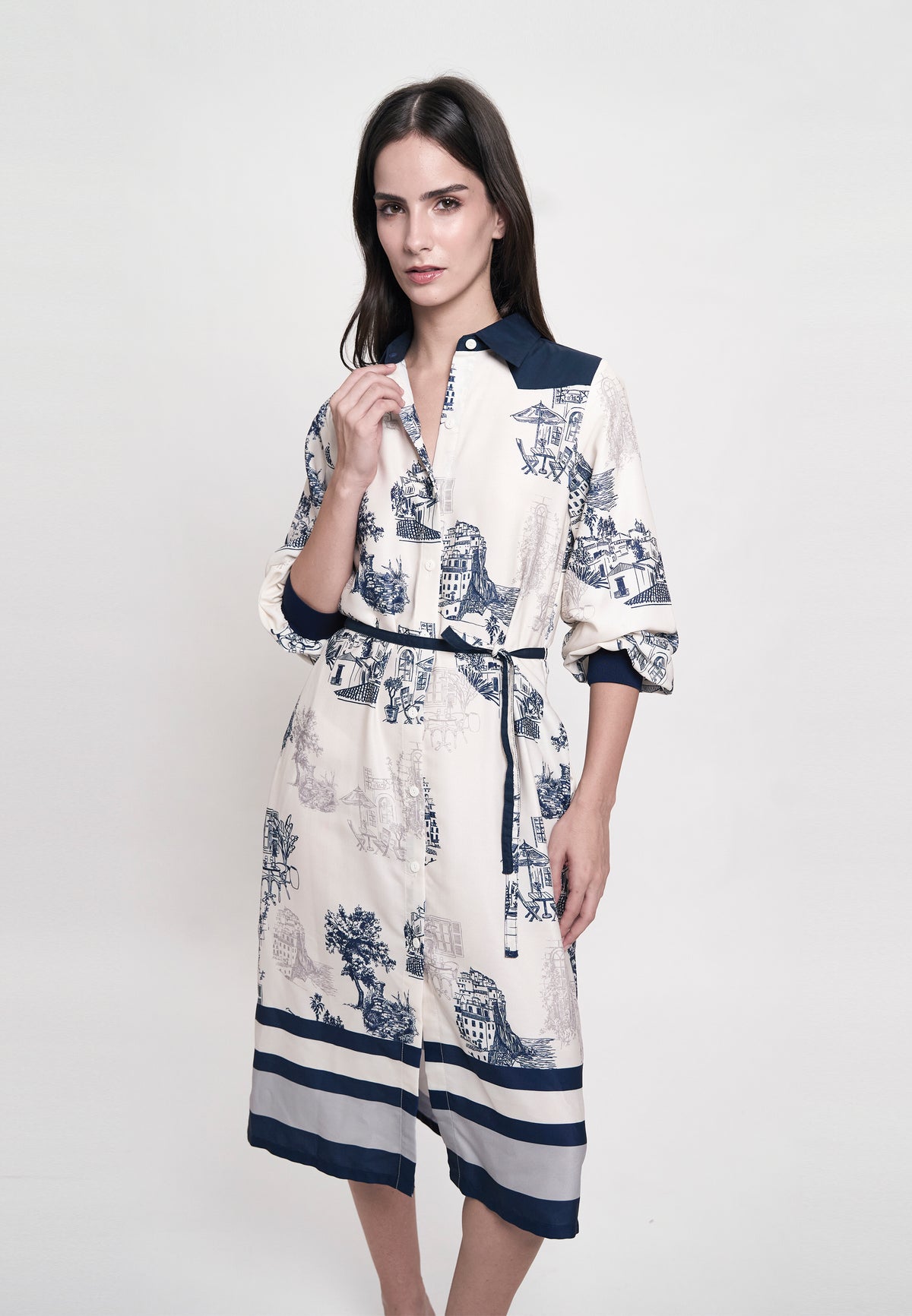 Greece Long Sleeve Dress (Printed Taupe)