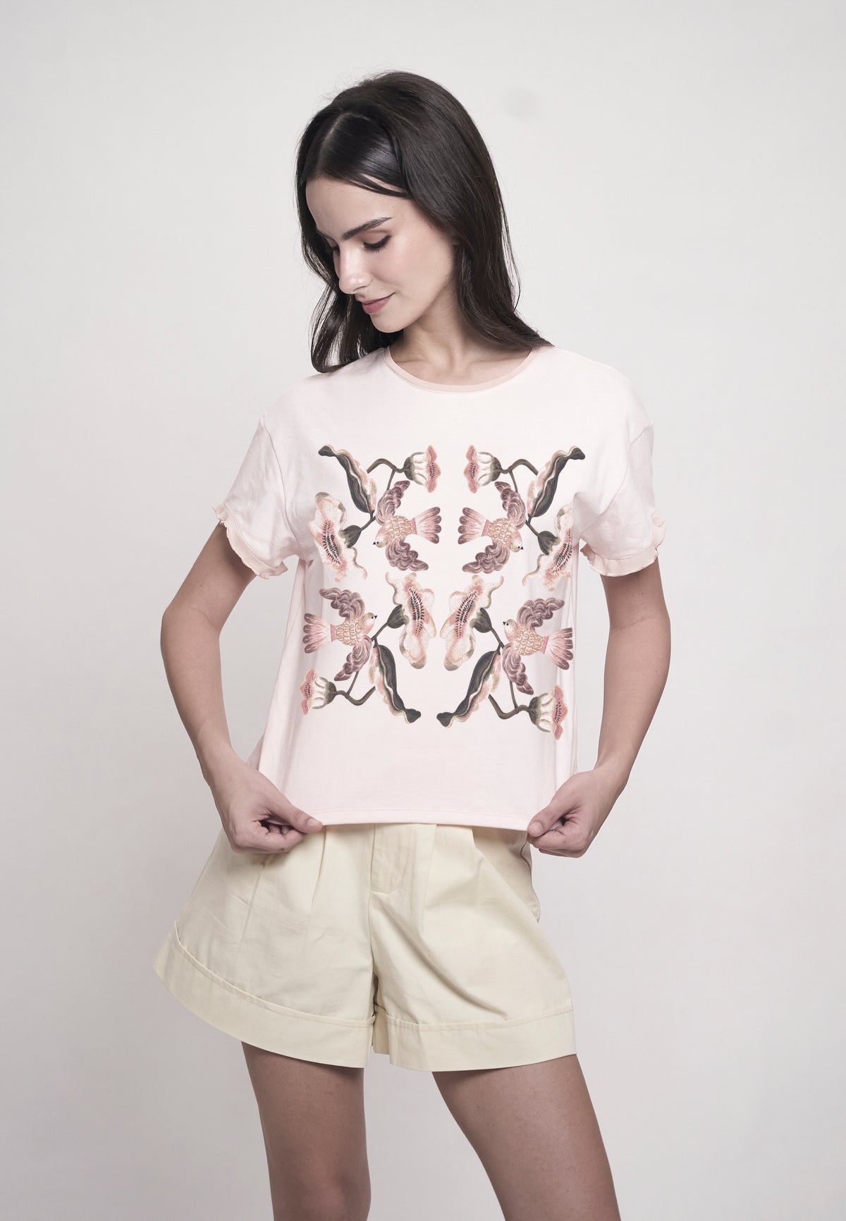 Gyselle Short Sleeve Shirt Top (Spot Print Pink)