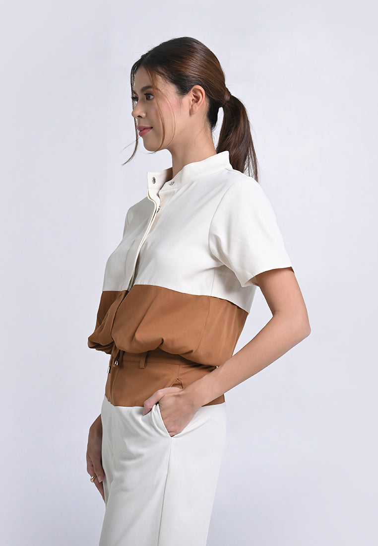 Archetype Travel Hansen Short Sleeve Top (Cream/Brown)