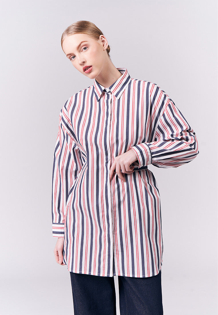 DNM Studios Humphrey Long Sleeve Tunic Top (Red & White)