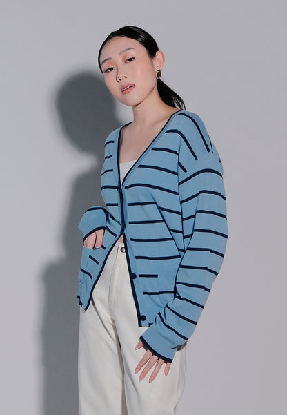 Holiday 2025 Ichan Long Sleeve Cardigan Top (Striped Blue)