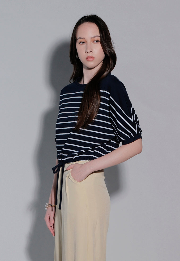 Holiday 2025 Idhaya Short Sleeve Top (Striped Navy)