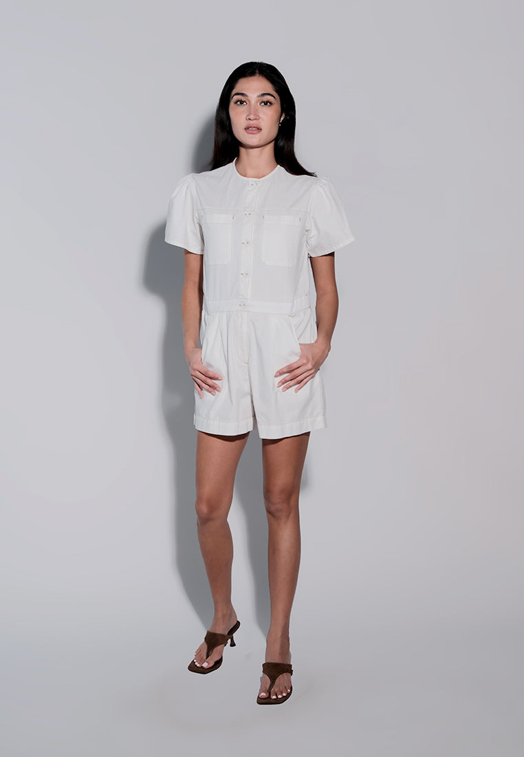 Holiday 2025 Idhika Short Sleeve Playsuit  (White)