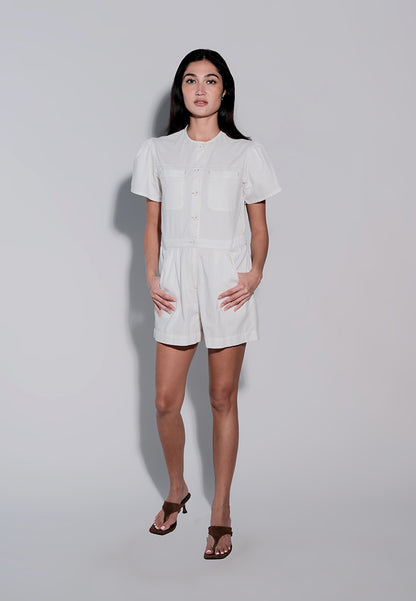 Holiday 2025 Idhika Short Sleeve Playsuit  (White)