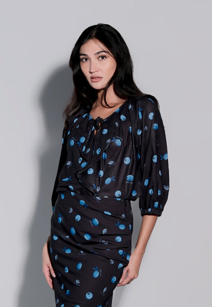 Holiday 2025 Idinna Quarter Sleeve Top (Printed Black)