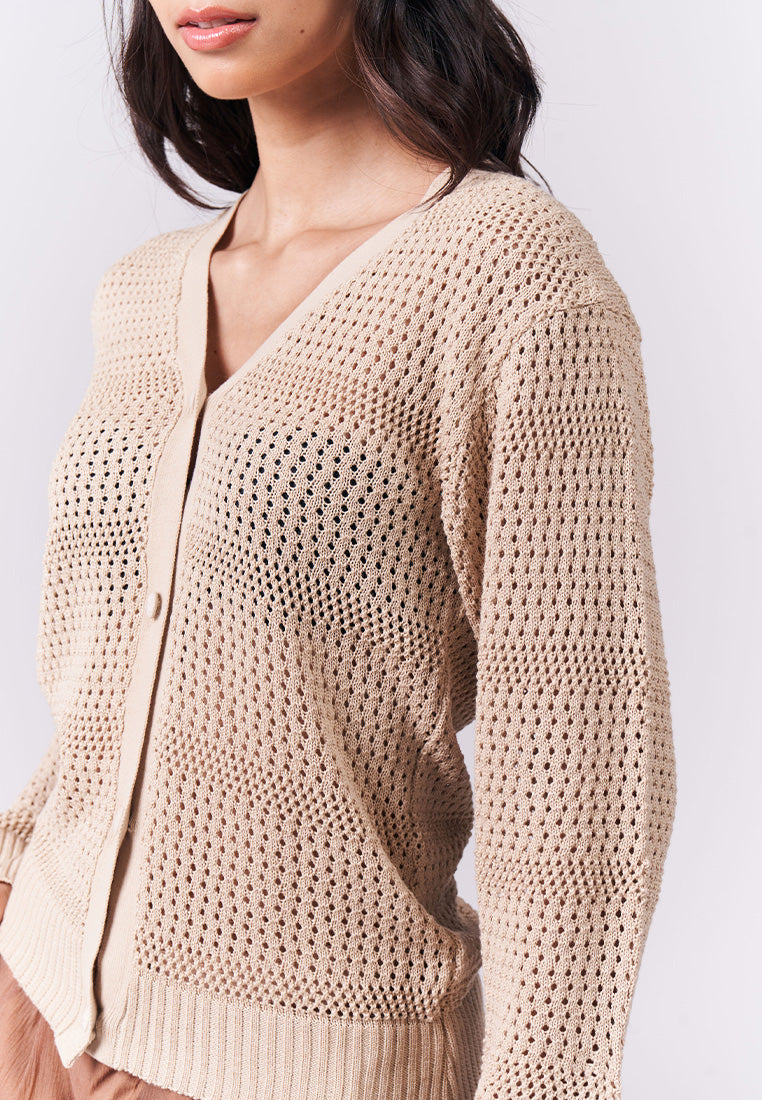 Irene Long Sleeve Jacket Top (Tan)