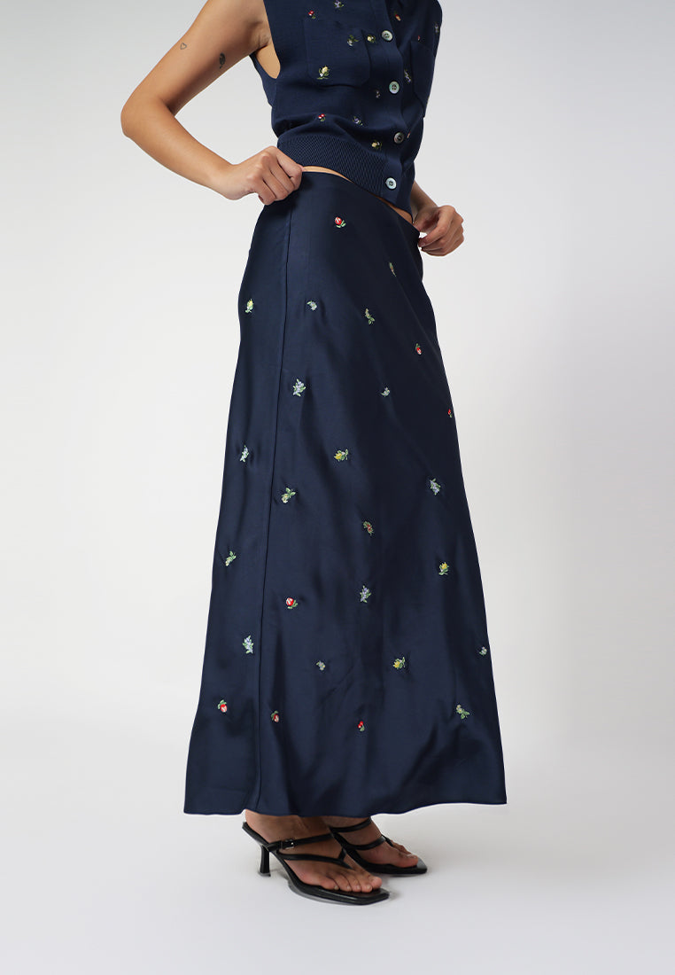 Raf Isabelle Skirt W/ Embro  (Navy)