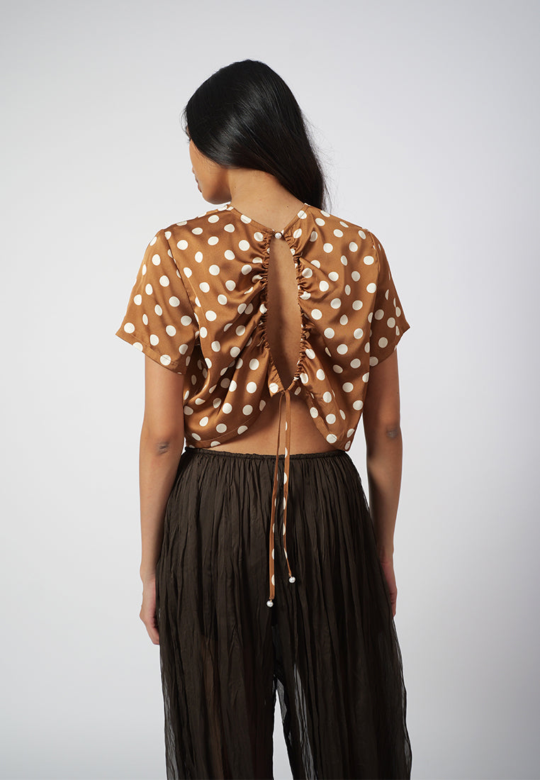 Raf Isabelle Short Sleeve Top( Polka Brown)