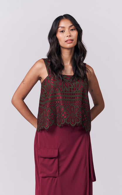 Ivery Sleeveless Top (Burg/Grn)