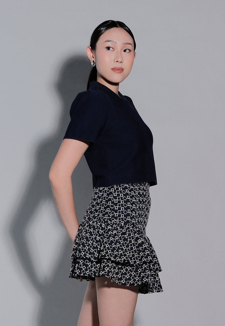 Holiday 2025 Ivorie Short Sleeve Top (Navy)