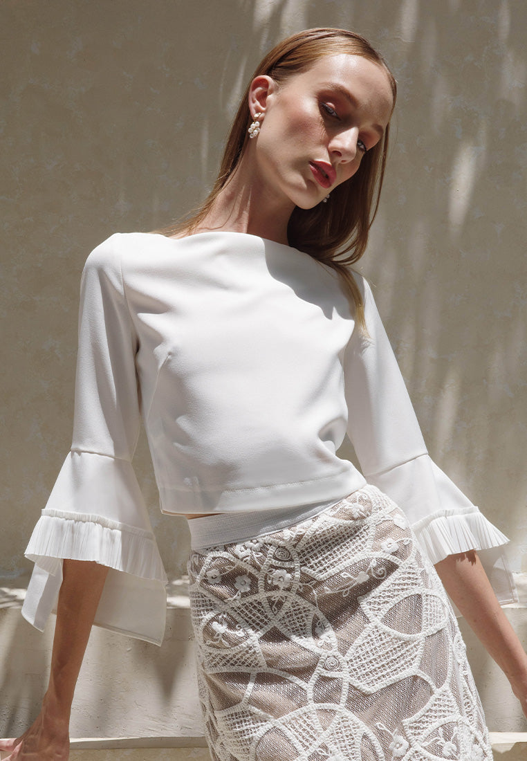 Plains & Prints X Michael Leyva Isabelle Quarter Sleeve Top (White)