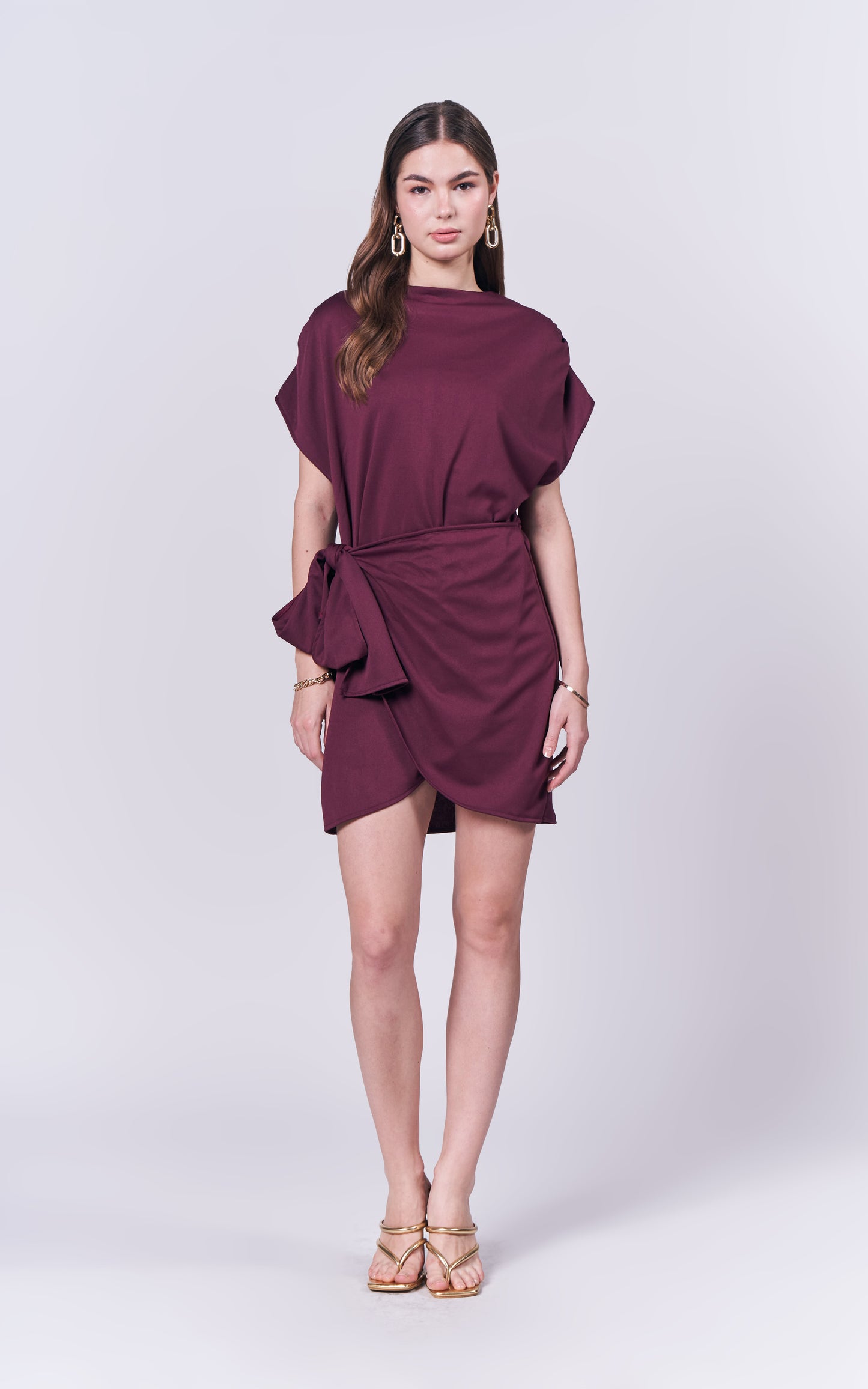 Jance Short Sleeve Dress (Burgundy)