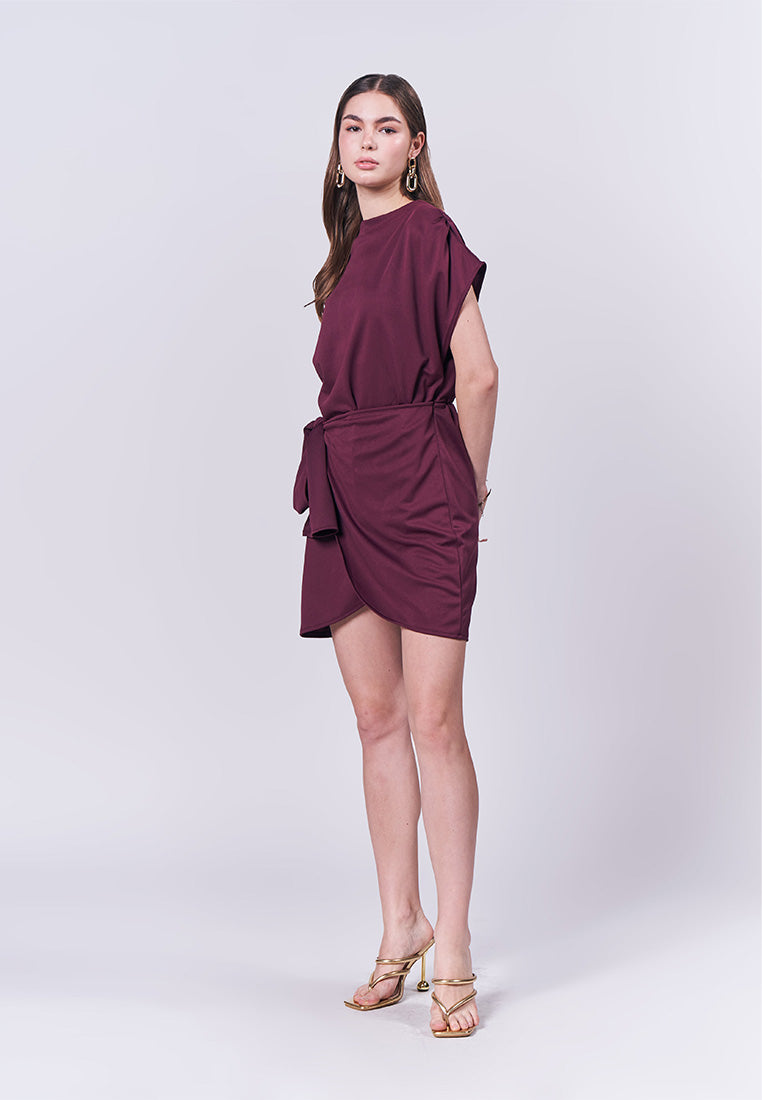 Jance Short Sleeve Dress (Burgundy)