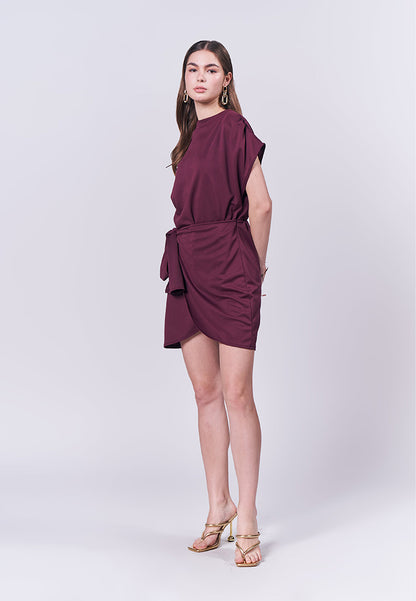 Jance Short Sleeve Dress (Burgundy)