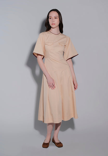 Holiday 2025 Jengga Short Sleeve Dress  (Beige)