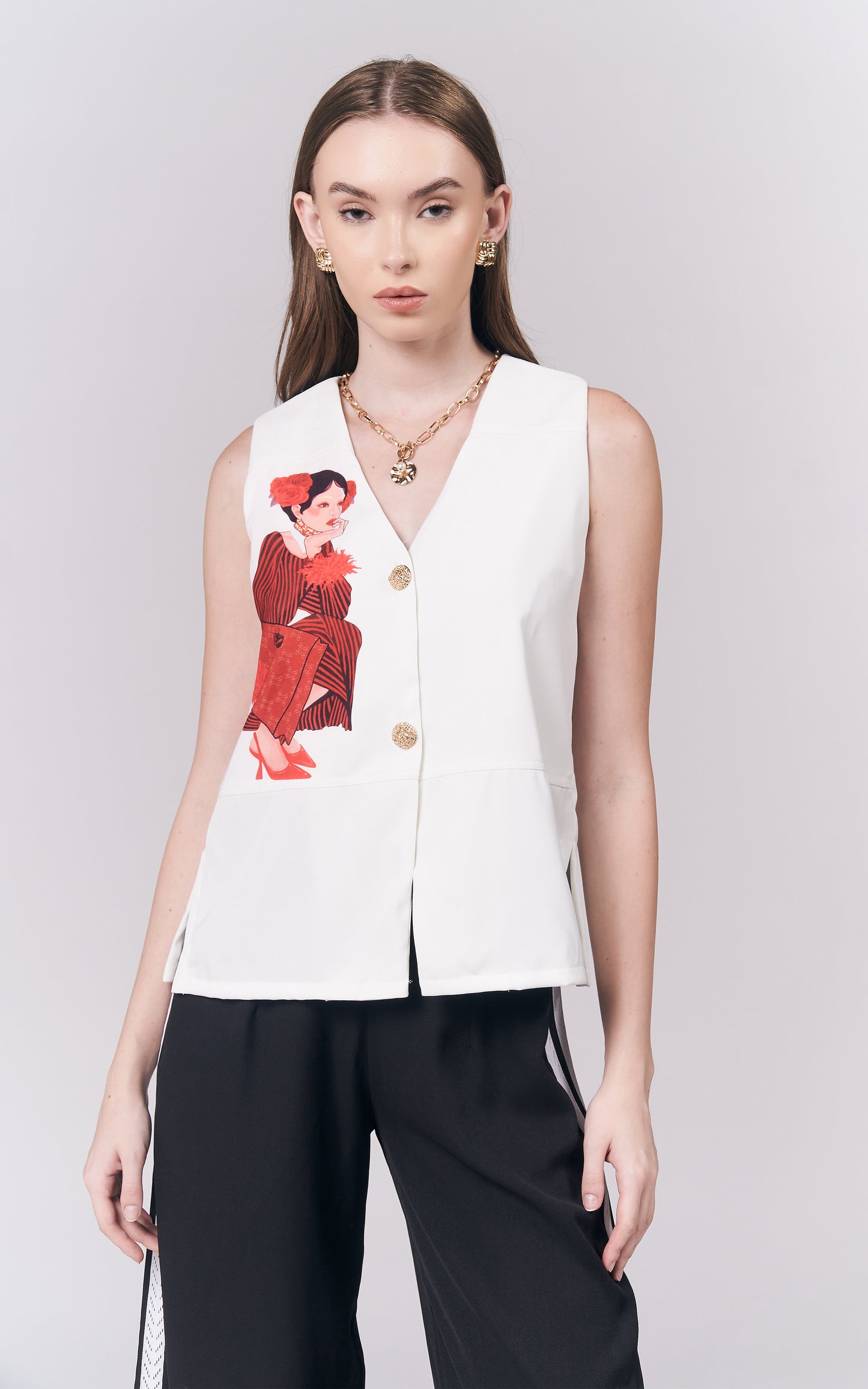 Joyous Sleeveless Vest (White)