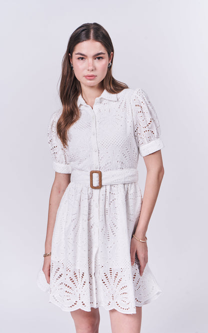 Summer Dresses 2025 Mangosteen Short Sleeve Dress (White)