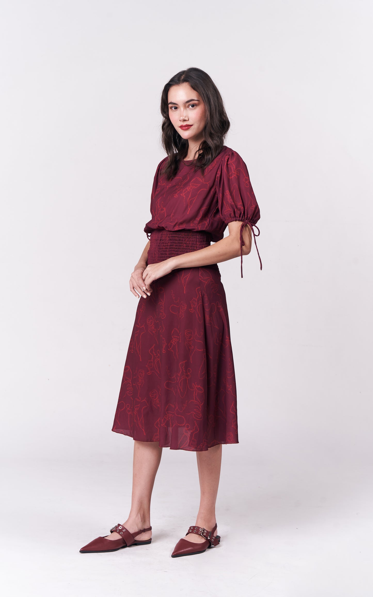 Merlot Short Sleeve Dress (Burgundy)