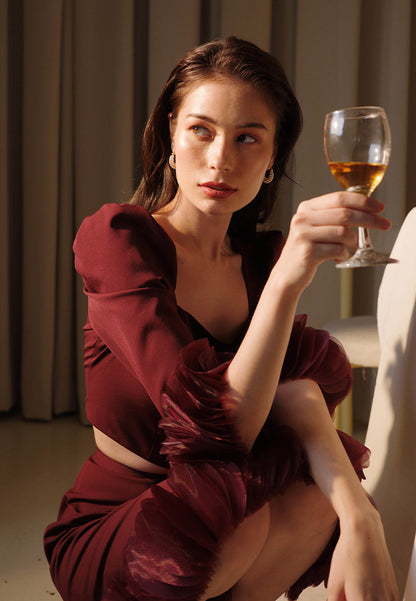 Plains & Prints X Michael Leyva Naomie Long Sleeve Top (Burgundy)