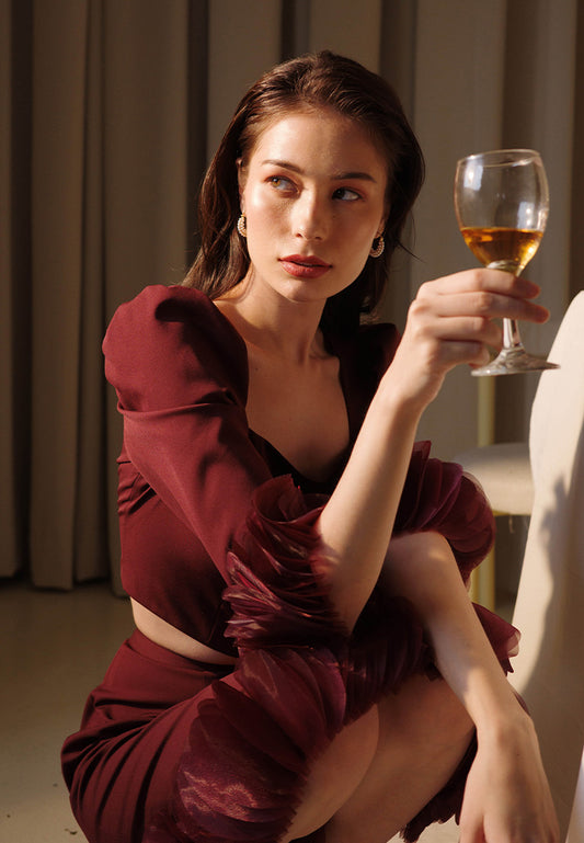 Plains & Prints X Michael Leyva Naomie Long Sleeve Top (Burgundy)