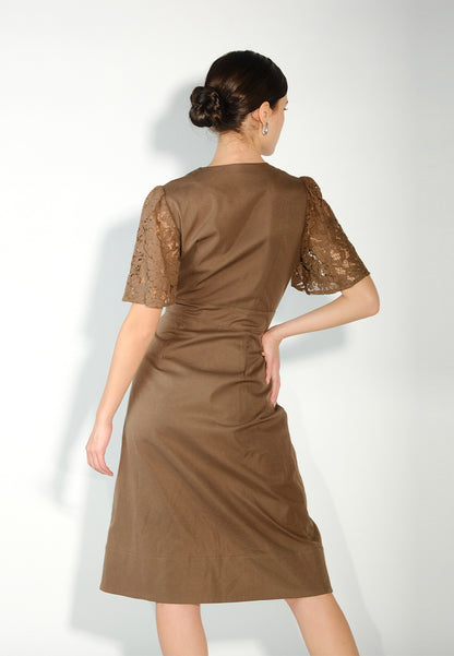 Sari- Sari Paoay Short Sleeve Dress (Brown)
