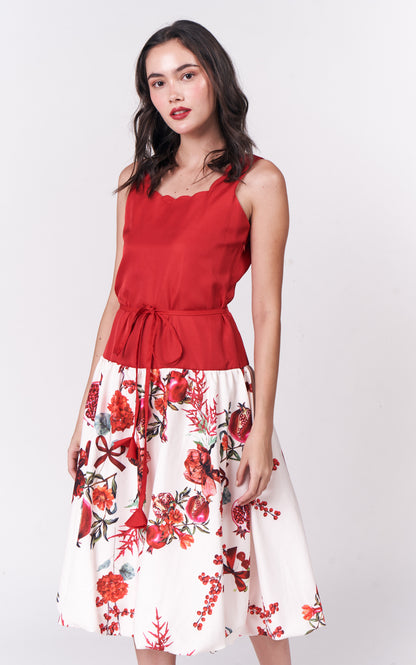 Holiday Dresses Pomegranate Sleeveless Dress (Red/Crm)