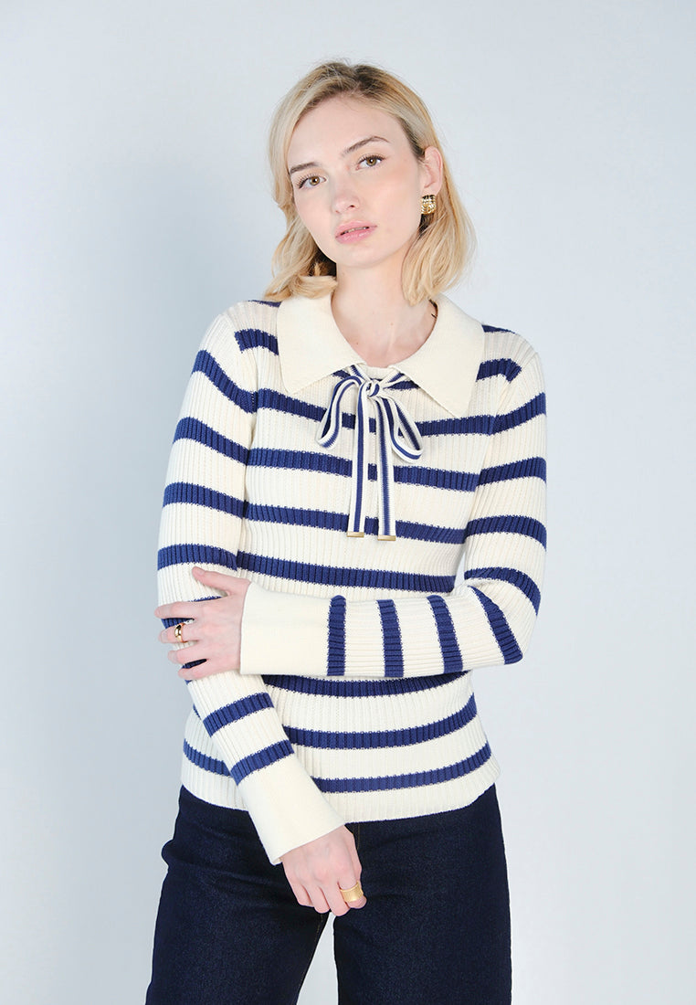 Raf Dara Long Sleeve Top (White/Navy)