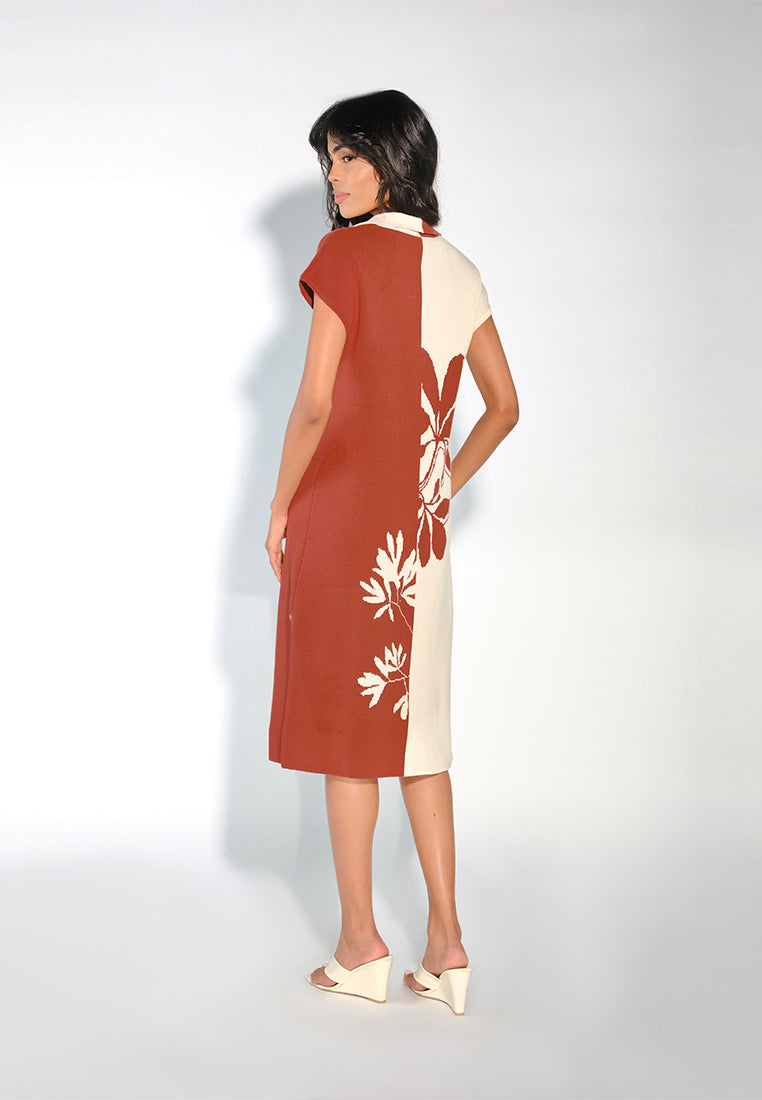 Sari- Sari Tagum Short Sleeve Dress (Cream/Rust)
