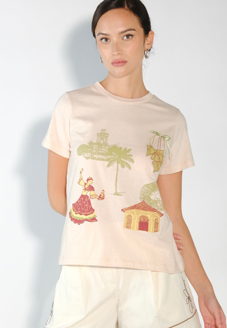 Culturatees Tanyag Short Sleeve Shirt Top (Beige)