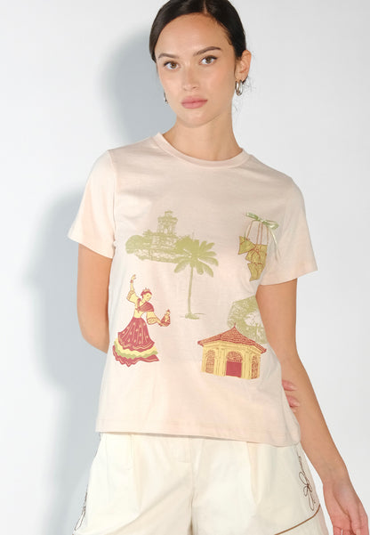 Culturatees Tanyag Short Sleeve Shirt Top (Beige)