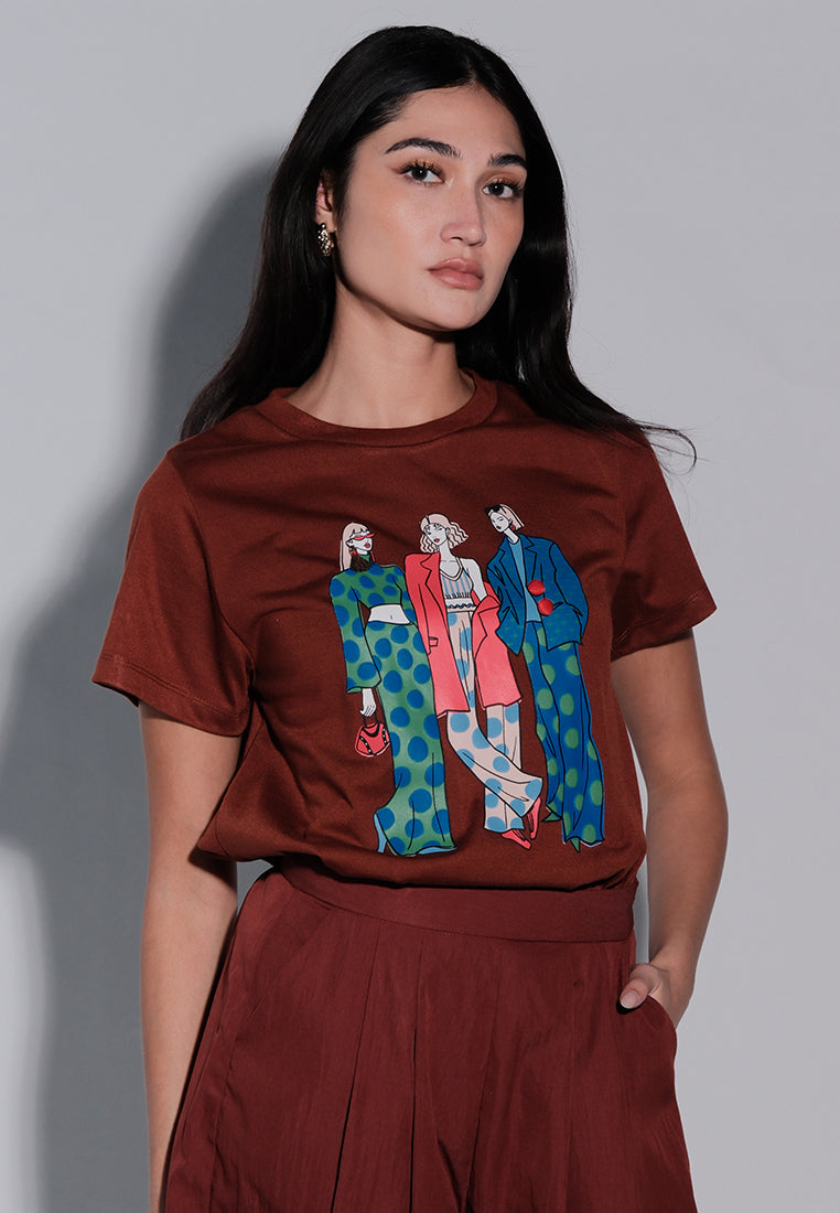 Holiday Tees 2025 3 Wise Women Short Sleeve Shirt Top(Rust)