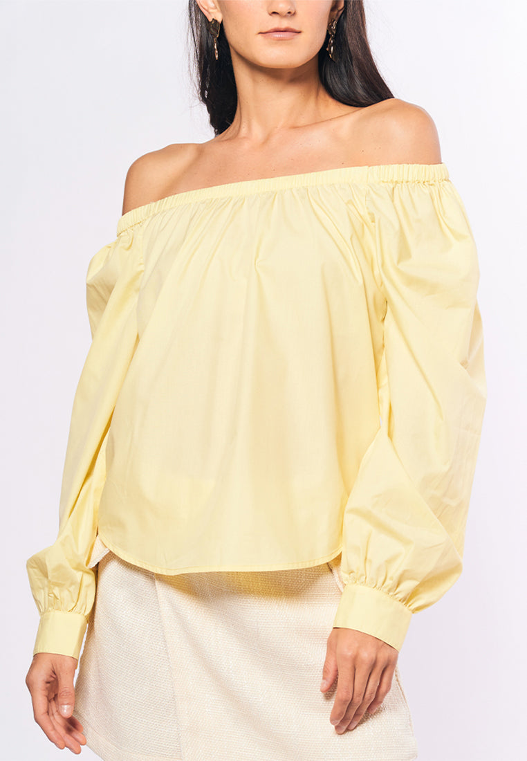 Monochromatic Aiko Long Sleeve Offshoulder Top (Yellow)