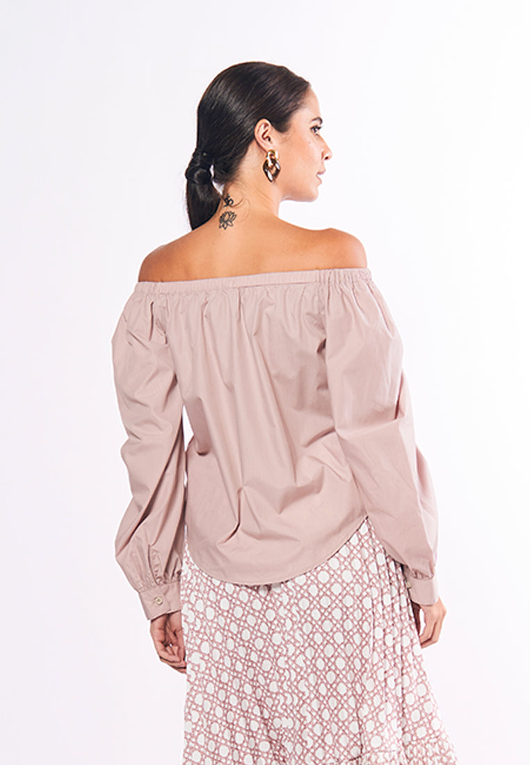 Monochromatic Aiko Long Sleeve Offshoulder Top (Mauve)