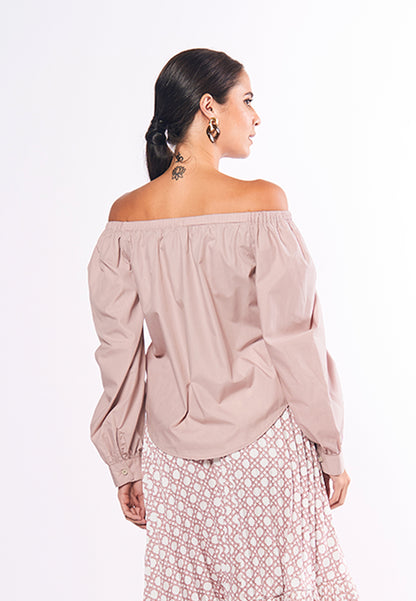 Monochromatic Aiko Long Sleeve Offshoulder Top (Mauve)