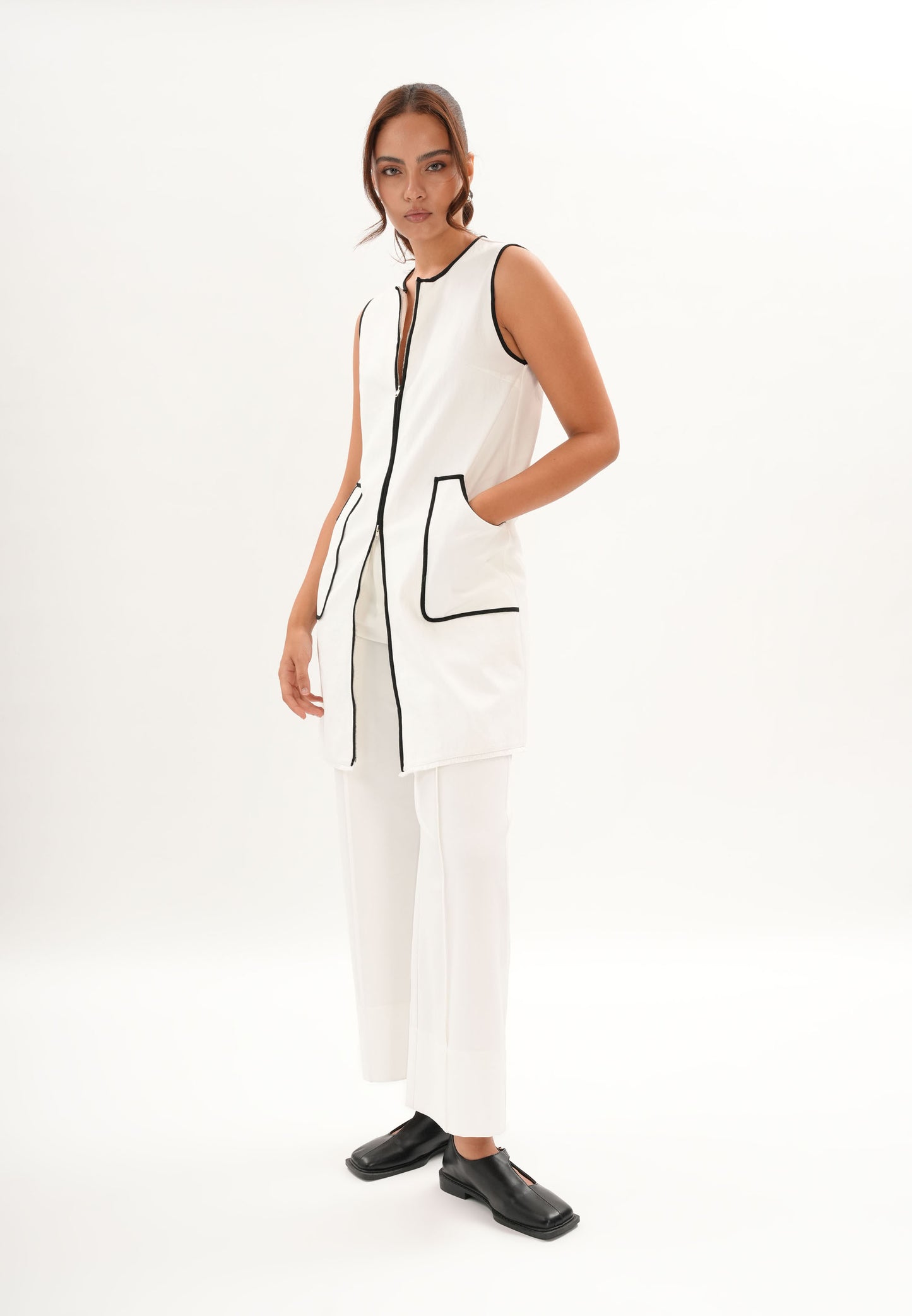 Archetype Refined Alloy Sleeveless Dress (White/Black)